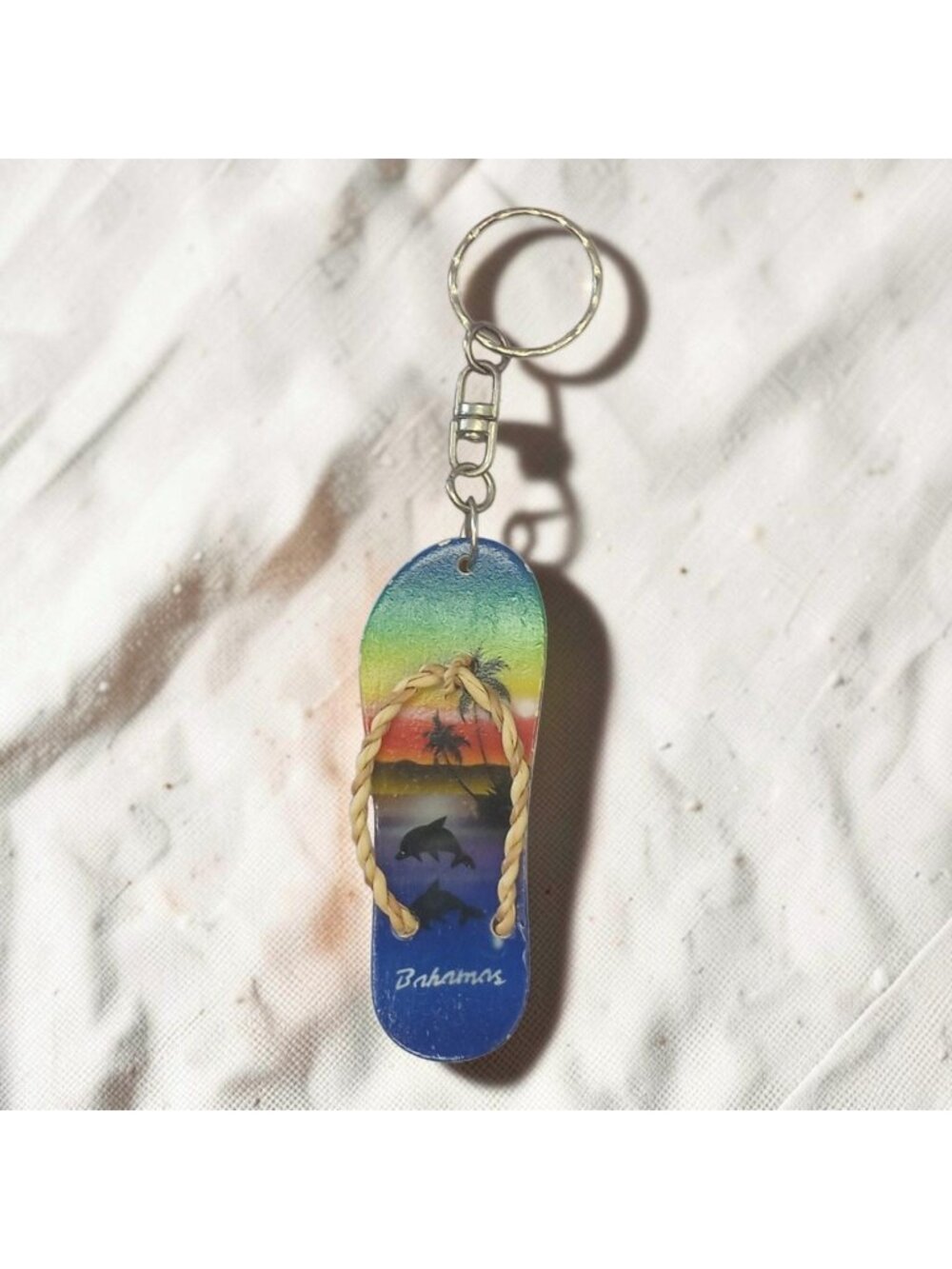 Vintage Bahamas Flip Flop Wood Keychain Gift
